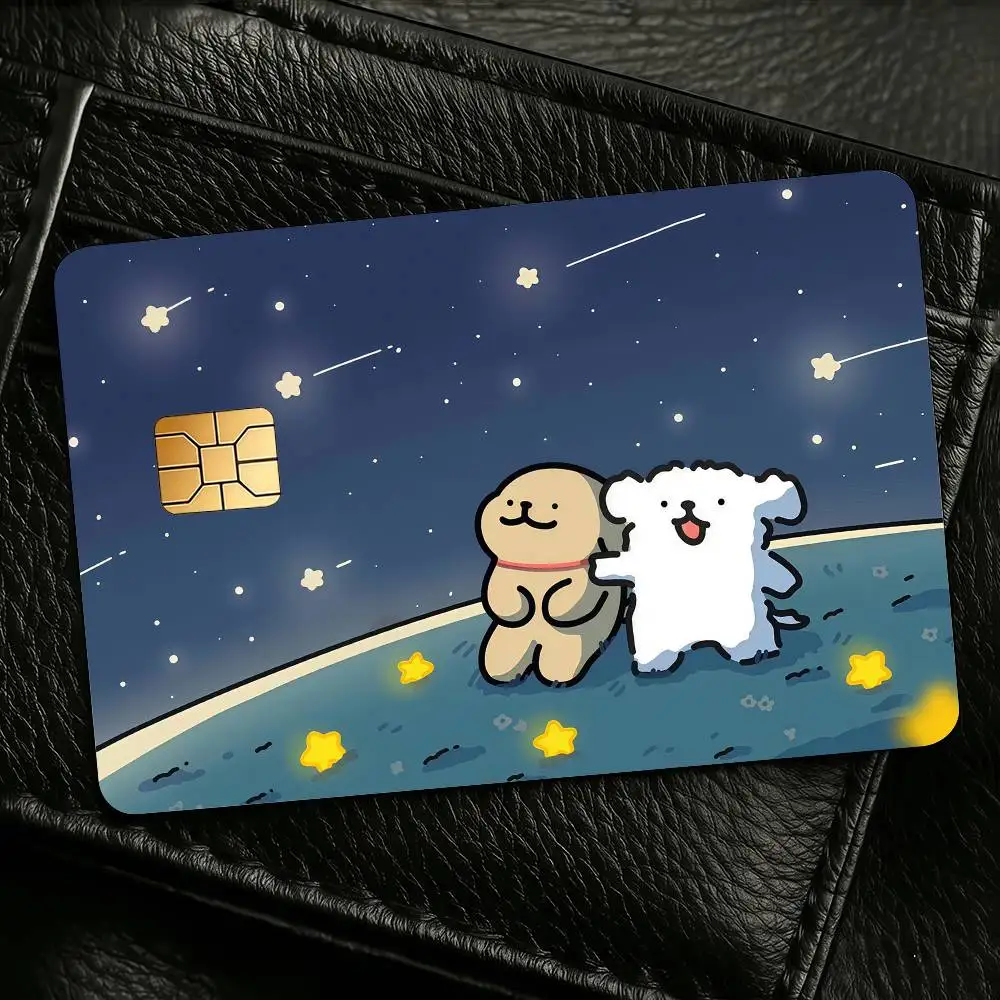 Cartoon Line Dog Maltese Credit Skin Cover Card Stickers 4PCS Film Bus Pass Front Decoration Bank Debit Waterproof