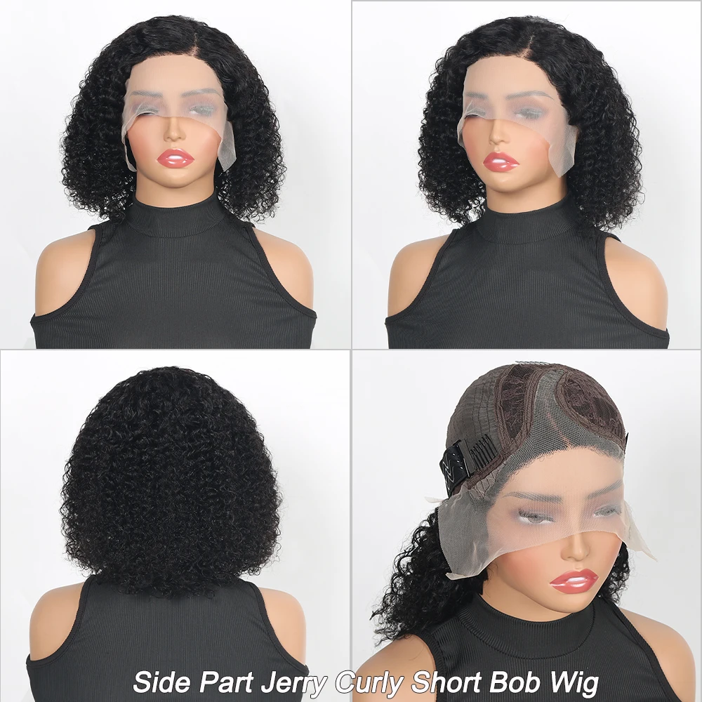 Jerry Curly Short Bob Wig Human Hair 13x4 Lace Front Wigs Pre Plucked 180 Density Kinky Curly 13x5x2 Side Part Lace Frontal Wigs view 3