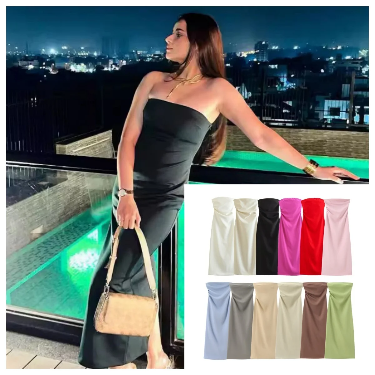 

Женское длинное платье без бретелек, черное облегающее платье миди разных цветов, женская летняя вечерняя уличная одежда с разрезом, Клубные пикантные юбки