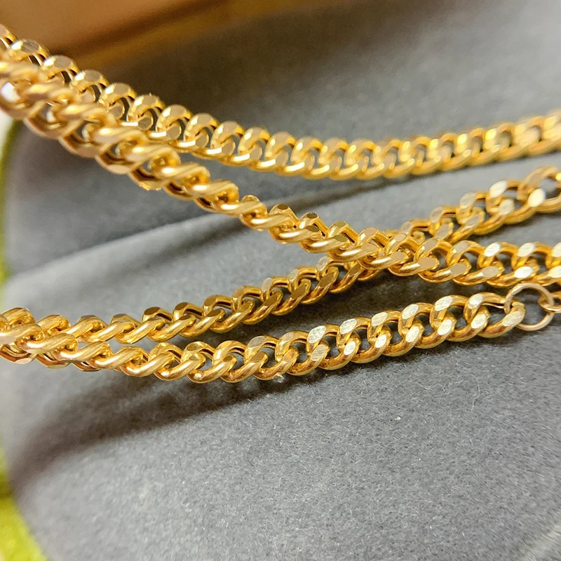 LUOWEND 100% 18K Yellow Gold Necklace Classic 3.1mm Width Cuban Chain Design INS Style Party Necklace for Women High Jewelry