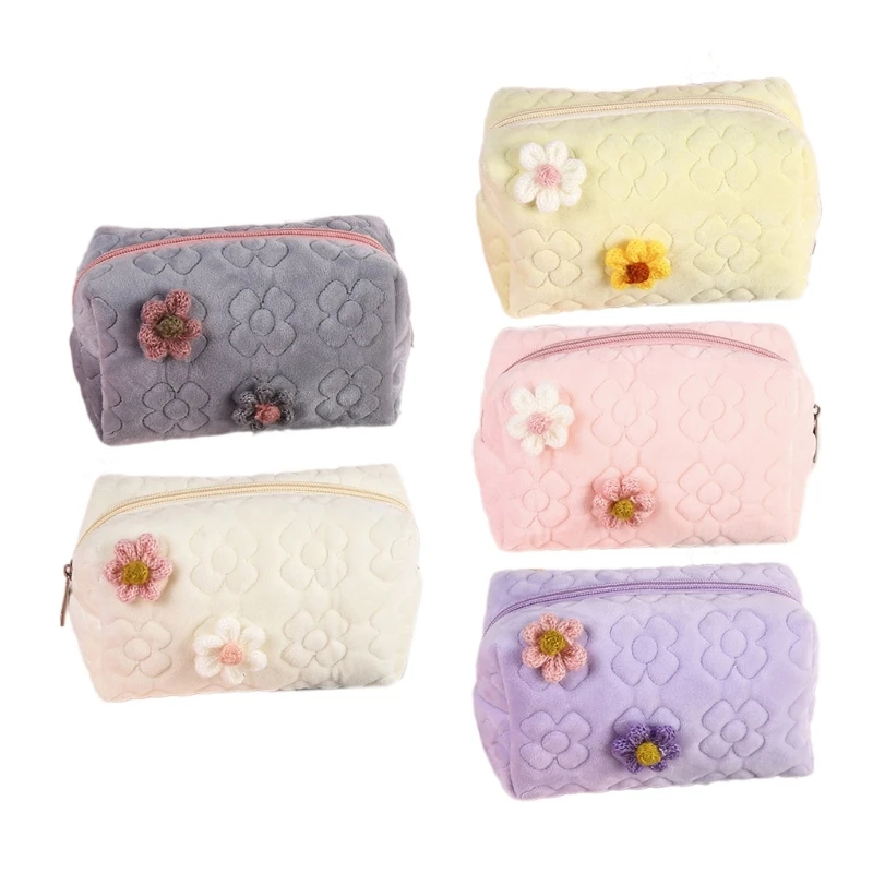 

Lovely Flower Print Soft Cosmetic Bag Women Girls Travel Home Makeup Brush Holder Pouch Toiletry Organizer Storage Handbag