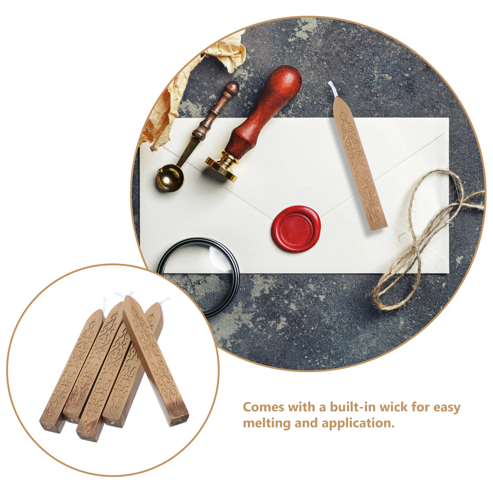 

5Pcs Vintage Wax Sticks Stamp Seal Stick retro Fire Manuscript Sealing Wax with Wick Wedding Invitations Letter Envelope Sealing