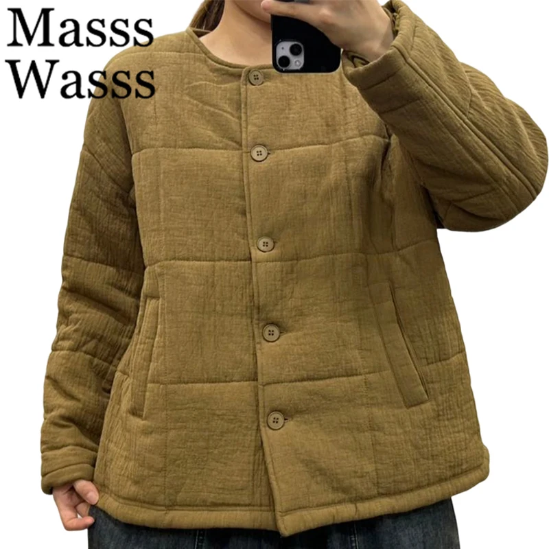 Masss Wasss 2026 Winter Womens Fashion Parkas Korean Soild Warm Padded Jackets Ladies Vintage Loose Casual Classic Thicken Coats