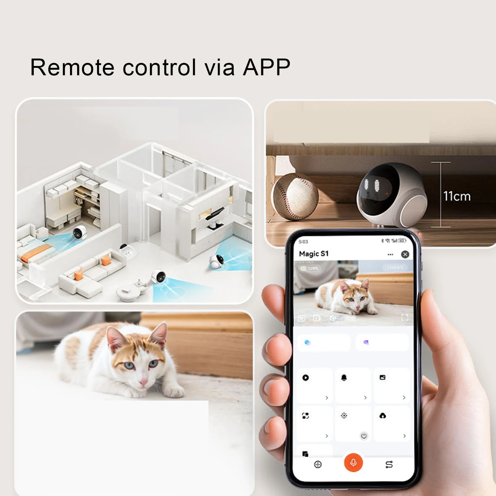 Movable Pet Camera Battery Powered 2 Way Talk Motion Detection Video Recording Indoor Cam Mobile Surveillance Robot