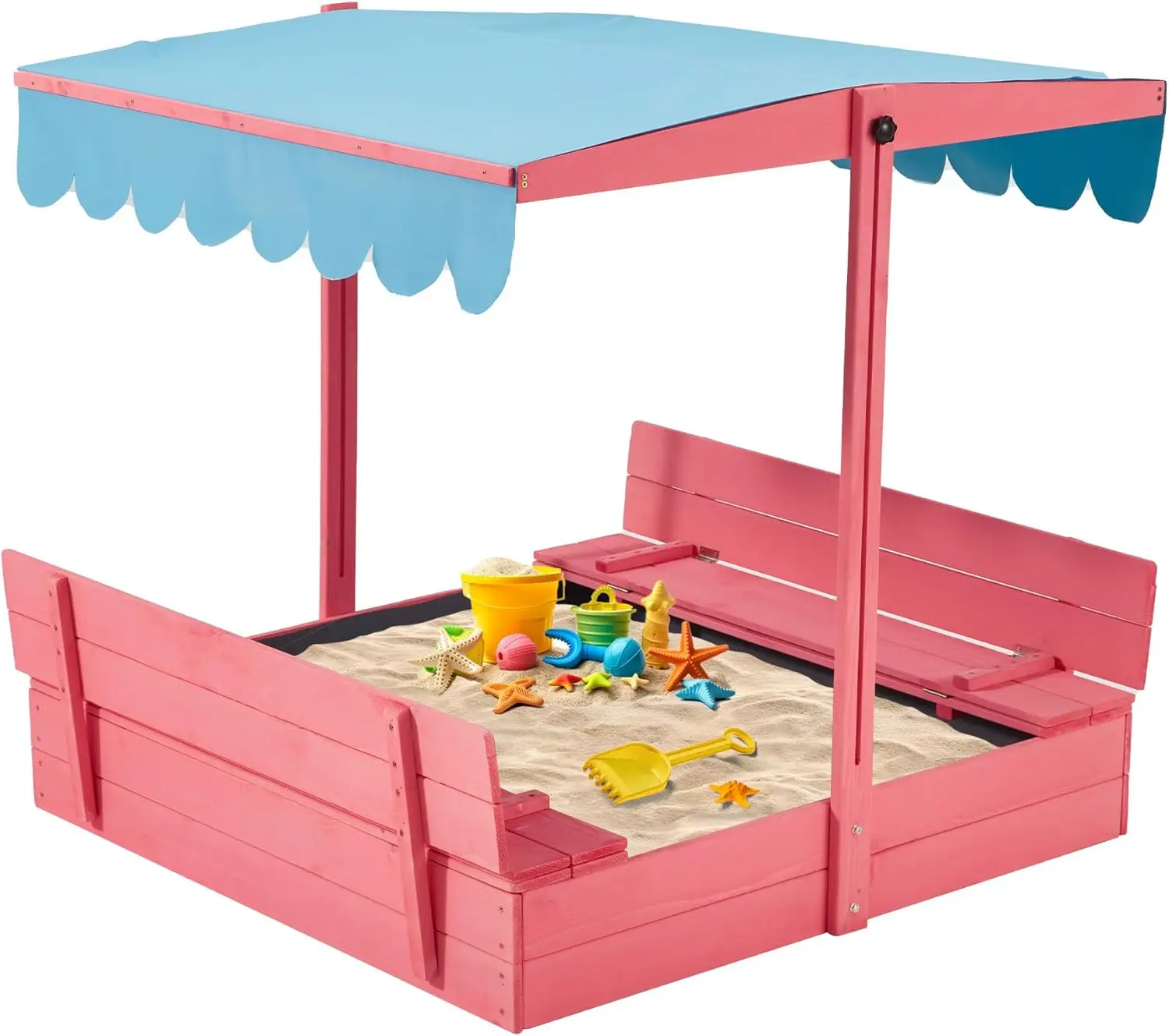 

Kids Sandbox with Lid for Ages 3-8, Wooden Sandbox with Cover & Height Adjustable Roof, Sand Protection Liner,for Backyard/Beach