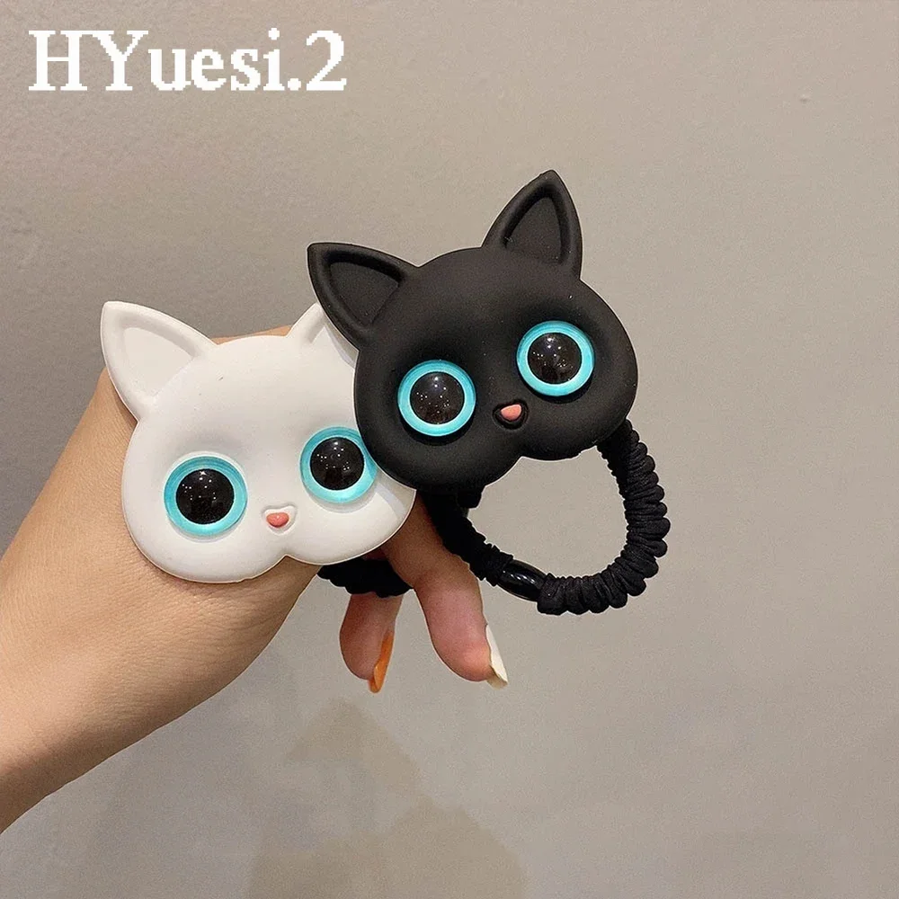 Baby Cartoon Black White Cat Hair Bands Children Elastic Ponytail Holder Rubber Bands Women Hairband Summer Headwear