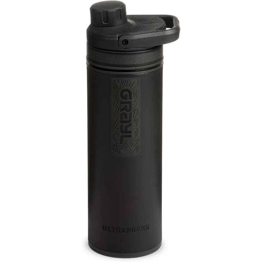 

UltraPress 16.9 oz Water Purifier Filter Bottle for Hiking Backpacking Survival Travel Covert Black