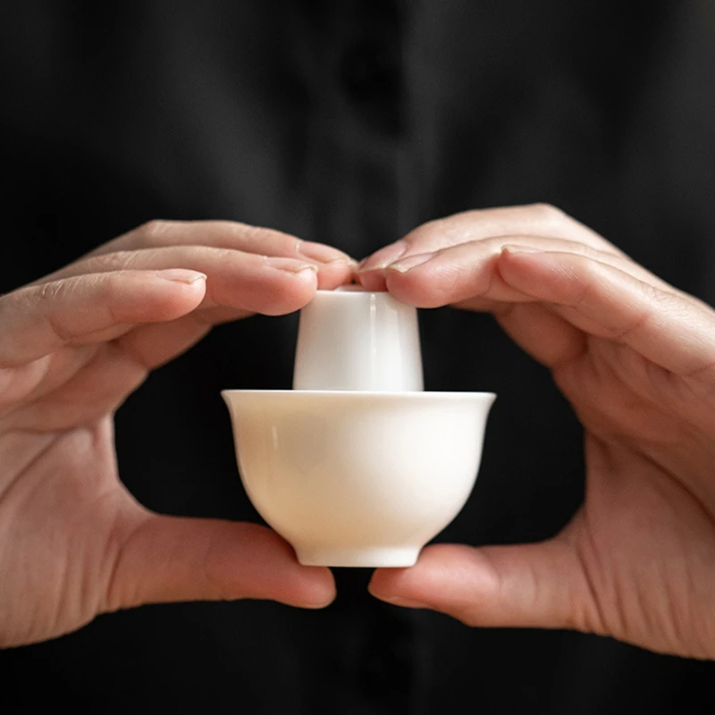 -طقم فناجين شاي بورسلين أبيض أنيق من ESTR - فنجان شاي من اليشم الدهون للأغنام، أكواب تذوق الشاي الصينية للتجربة العطرية