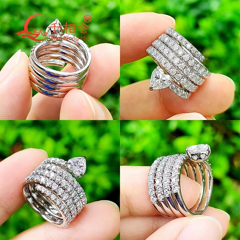 Imagem -05 - Anel de Cobra em Forma de Coração 5.5 mm Moissanite Branca Meia Eternidade Anel de Prata Esterlina 925 Diamante Noivado Joias