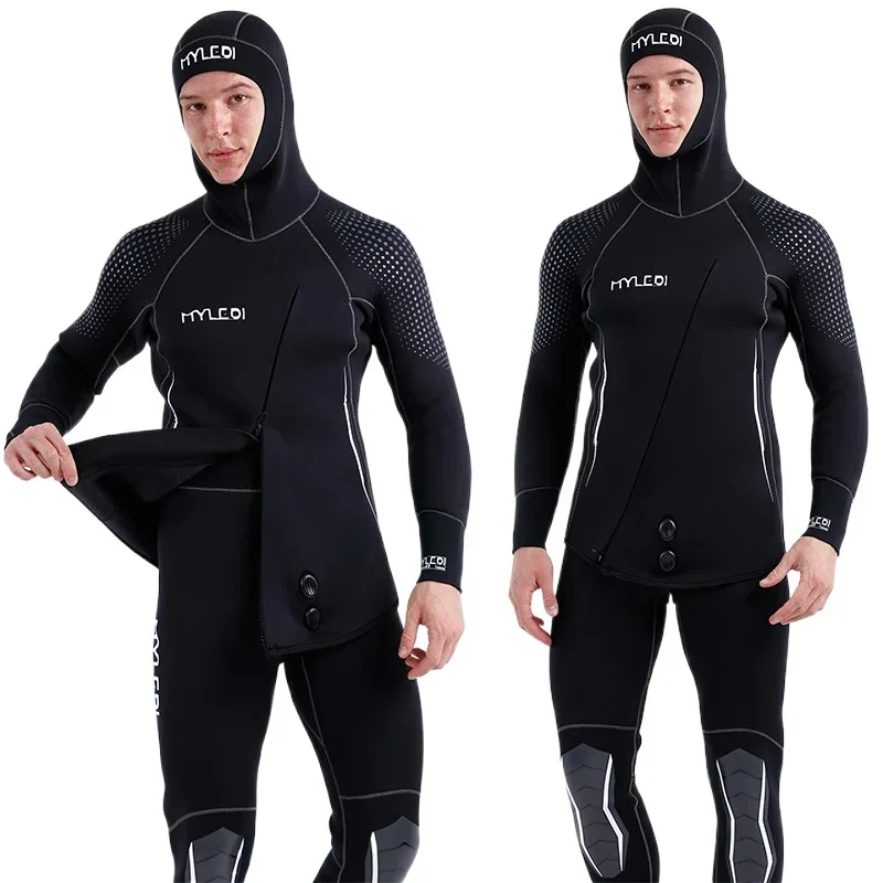 Fleece-lined Wetsuit 5mm Neoprene Hunting & Fishing with  Front Zipper - 2pcs-set Diving Suit for Spearfishing Diving