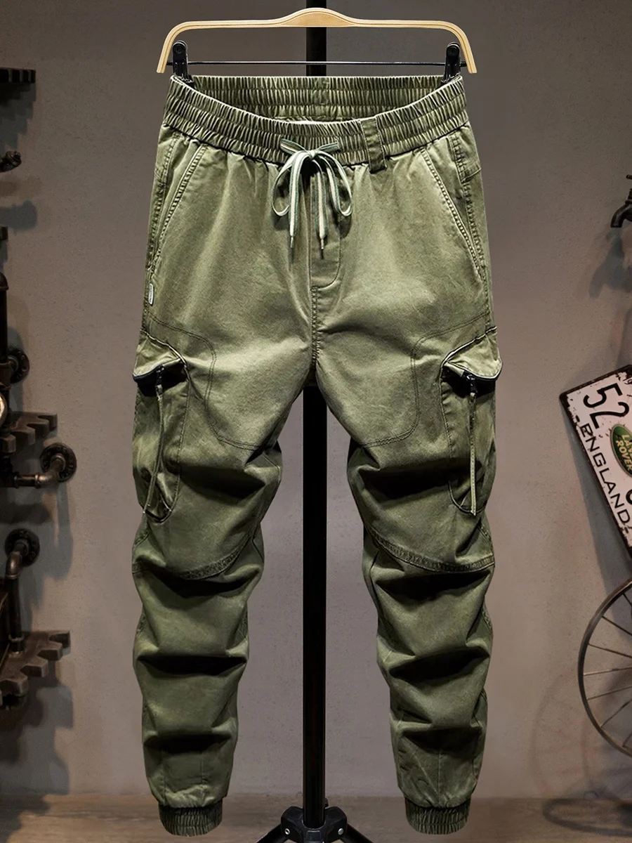 

Тактические рабочие брюки мужские свободного кроя с эластичным поясом и множеством карманов, повседневные уличные длинные брюки, молодежные модные свободные брюки