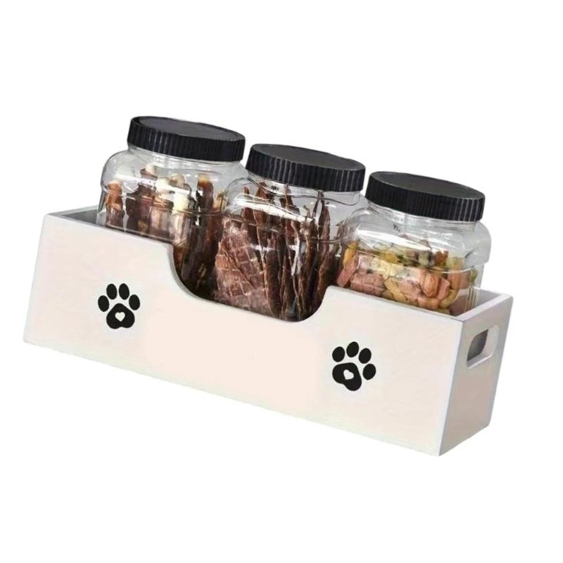 

2025 Новый удобный для пользователя деревянный контейнер для корма для домашних животных 3 банки Scile Spirals Lids Box