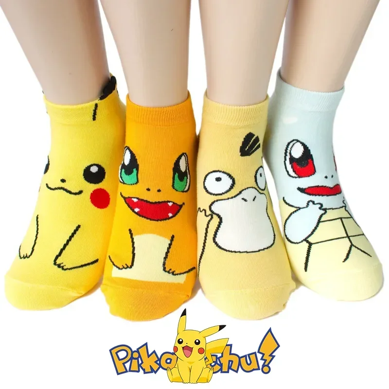 Calcetines de Pikachu para niños, medias de barco de malla de Pokemon, calcetines de algodón, figura de Anime de dibujos animados, calcetín fino para primavera y verano, regalos para niños Harajuku