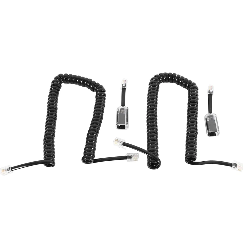 Telephone Cord Detangler, 2 Pack Black Coiled Telephone Handset Cord / 1.1 Ft Coiled 2 Pack Black Extended Rotatable Telephone P