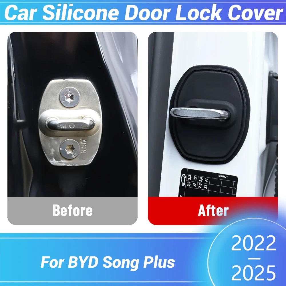 

Дверной замок автомобиля, силиконовая защитная крышка с пряжкой для BYD Song Plus 2022 2023 2024 2025, автомобильная дверная защелка, аксессуары для предотвращения столкновений