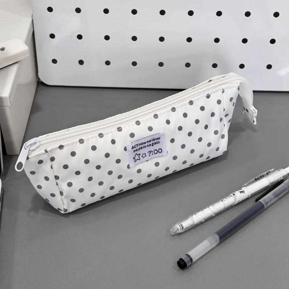 Kawaii Polka Dot Pencil Case Large Capacity Triangular Pencil Pouch Portable Pen Bag for Students