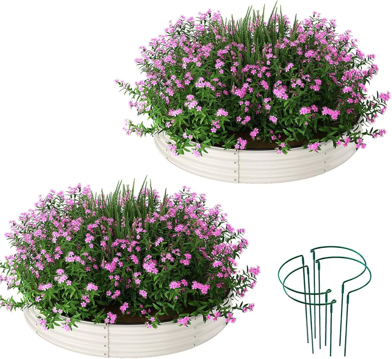 

Galvanized Metal Planter Round Raised Garden Bed Kit for Gardening Outdoor，3x3x1ft 2PC Grow Garden Box Raised Flower Bed，Round G