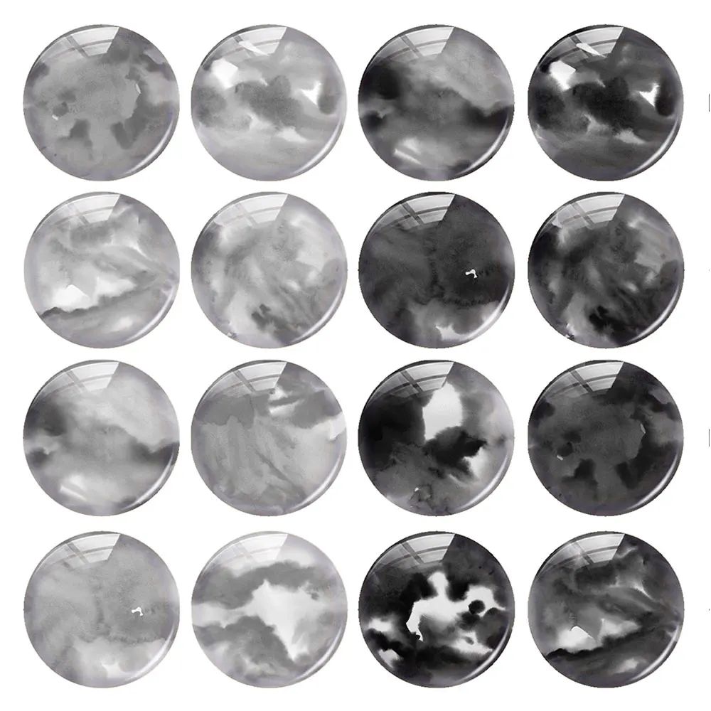 Random Mixed Round/Oval/Square Chinese Ink Wash Black White Photo Glass Cabochon Flatback Demo Cameo For Diy Jewelry Making