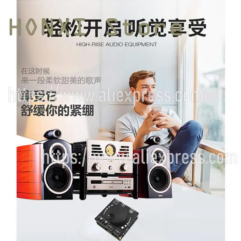 Papan amplifier daya digital bluetooth, papan penguat daya stereo 50 wx2 12 v / 24 V2, 1 buah 0 sakelar kenop jalur ganda untuk menyesuaikan volume aplikasi