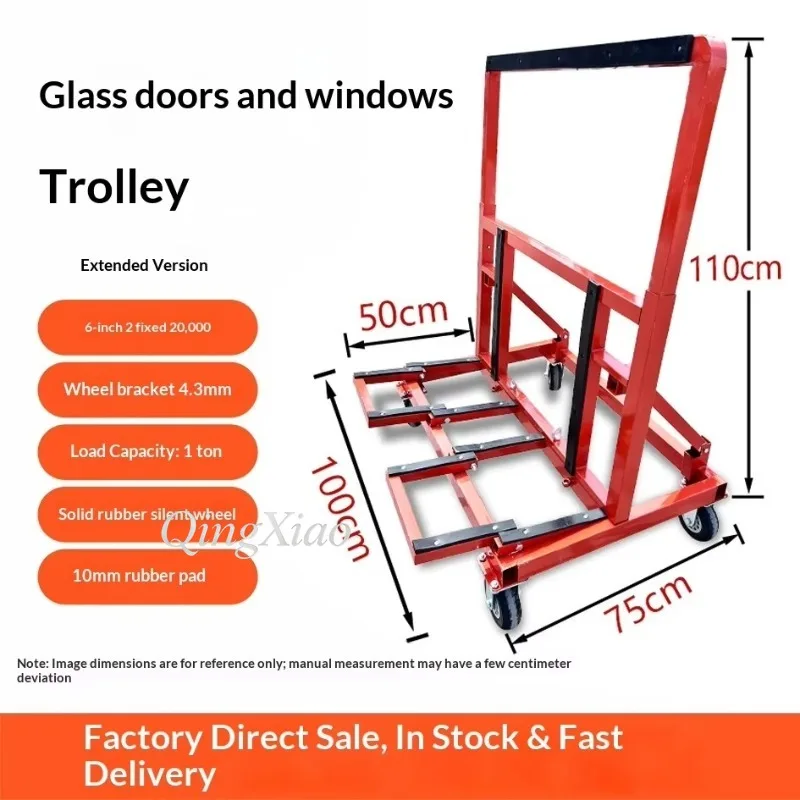 Universal Wheel Glass Transport Rack Foldable Four Wheel Trolley On Construction Sites Stably Moving Door Window Glass Panels