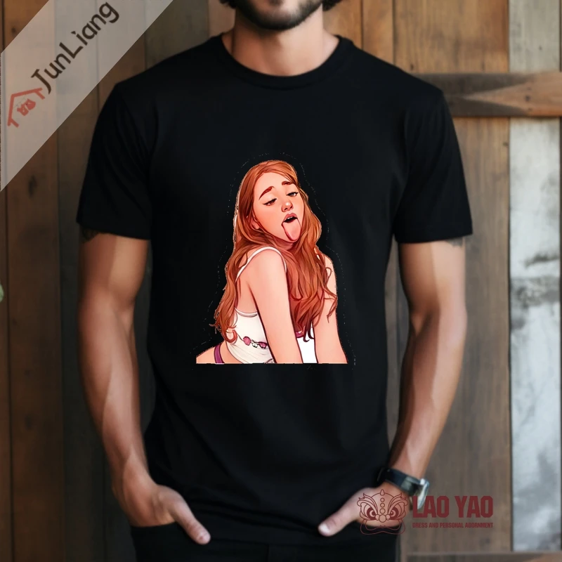 Cute Redhead Girl Sticking Tongue Out T Shirt Only Fans Onlyfans Goth Clothes Short Sleeved T-shirt Kpop Harajuku Tops Y2k Men