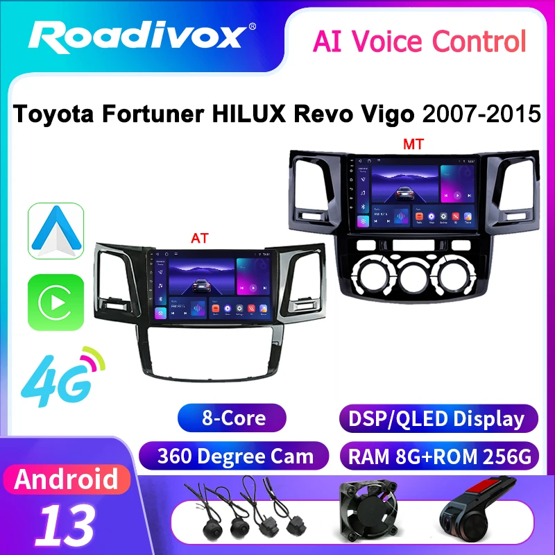 roadivox Android car radio for Toyota Fortuner HILUX Revo Vigo 2007 2015 GPS Navigation video Multimedia Player tape recorder