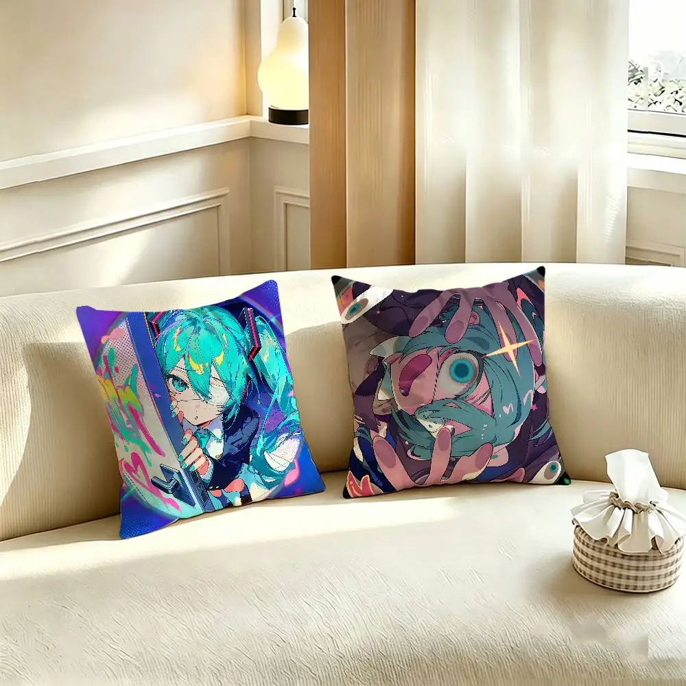 Cute M-Miku Pillow Case For Room Sofa Cushion Cover Suitable For Home Bedroom Decoration And Protector