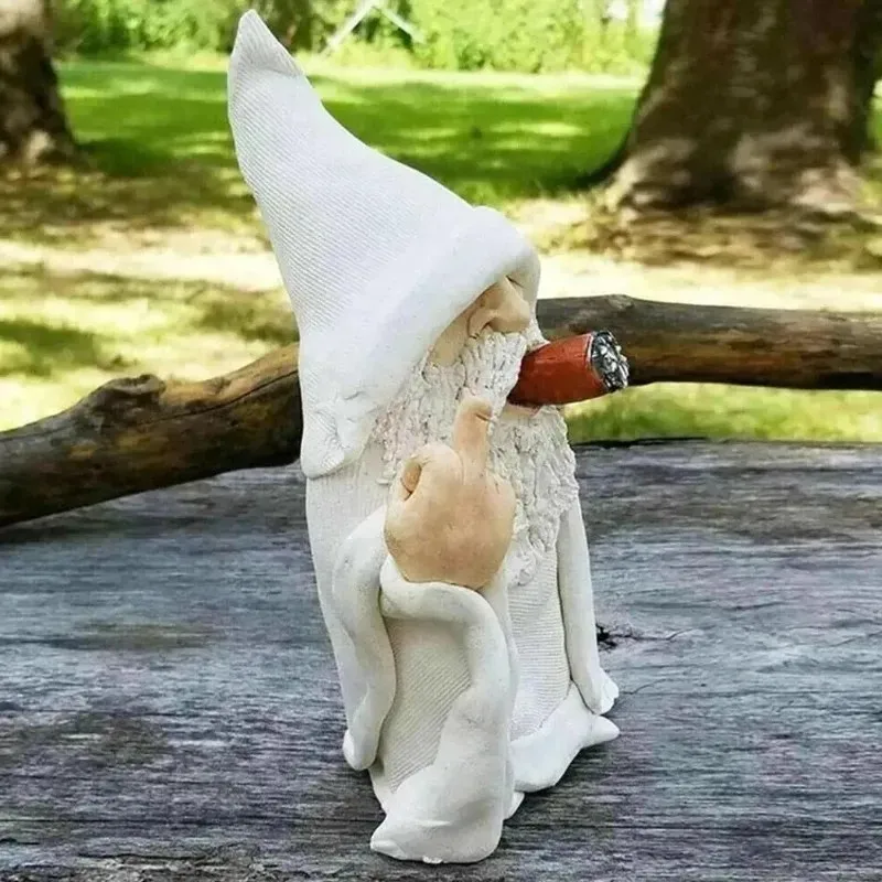 garden gnome statue scornful smoking wizard dwarf sculpture indoor outdoor decor figurine creative ornament gift yard home patio