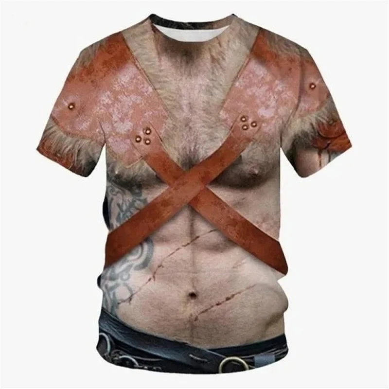 ثلاثية الأبعاد مطبوعة القرون الوسطى فارس درع تي شيرت للرجال تأثيري نمط تيز عادية ريترو الجولة الرقبة قصيرة الأكمام تي شيرت فضفاض القمم #2