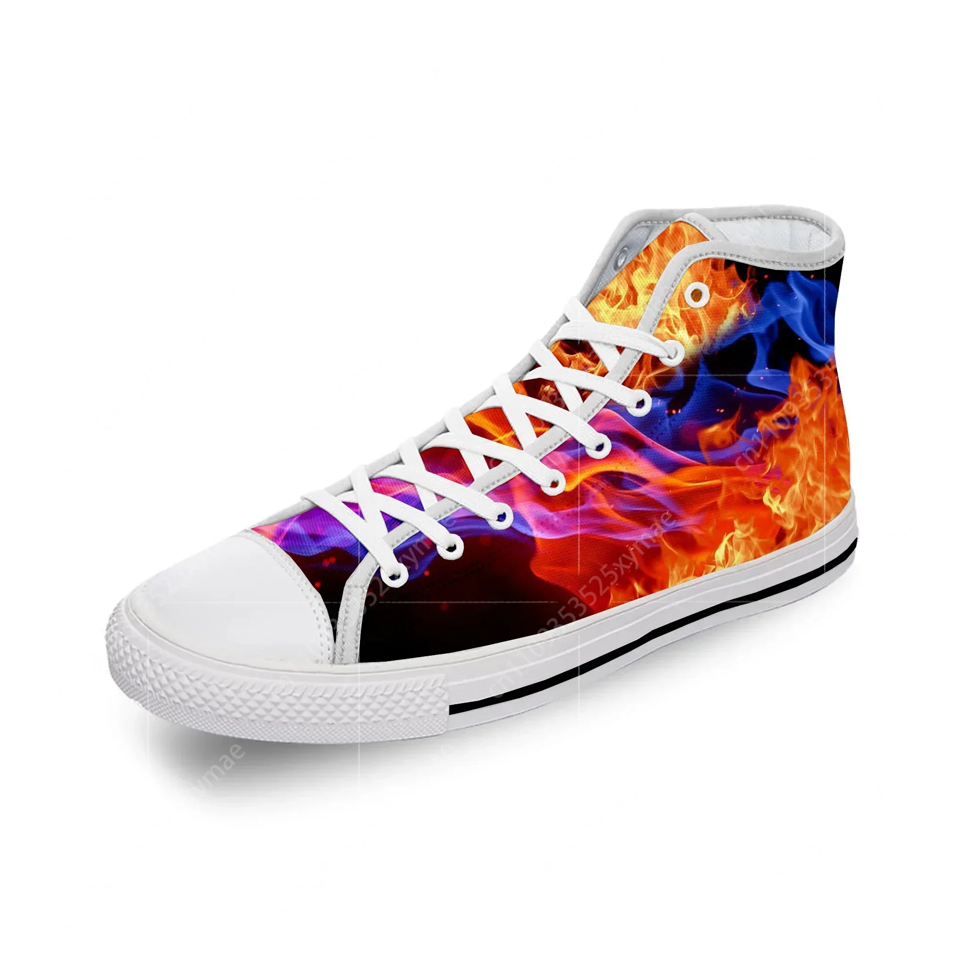 

Anime Cartoon Flaming Flame Fire White Cloth Fashion 3D Print High Top Canvas Shoes Men Women Lightweight Breathable Sneakers