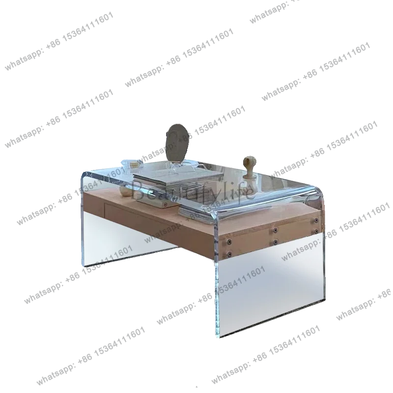 

Small apartment light luxury living room creative transparent coffee table small apartment