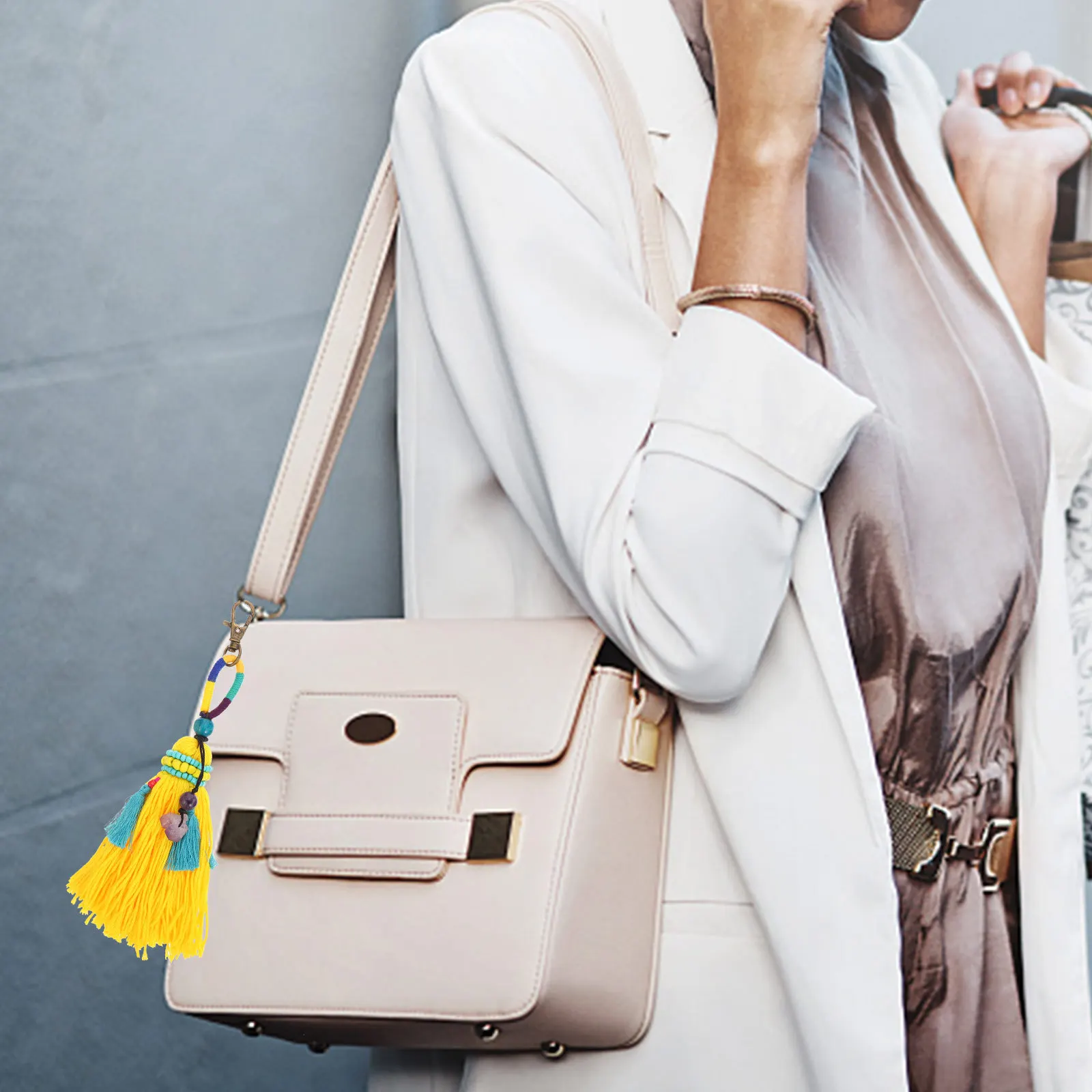 

Colorful Bohemian Tassel Car Hanging Accessories Keychain Decor Unique Birthday Gift for Women Bohemian Car Accessories