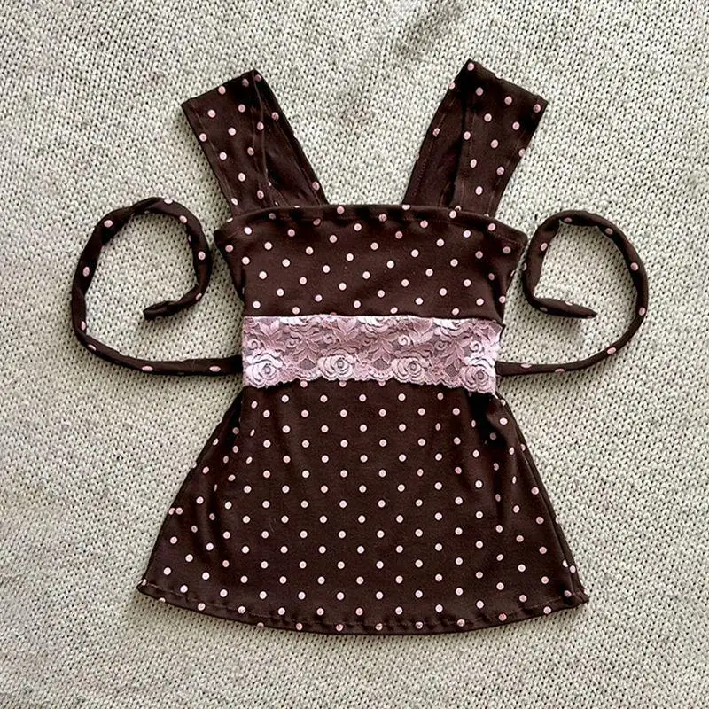 

In The Summer of 2026 The New Cute Style Niche Design Sense Lace-up Polka Dot Lace Splicing Suspender Female