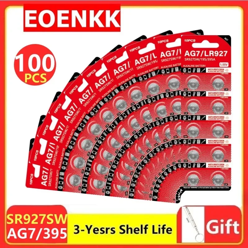 

100PCS AG7 LR927 395 1.55V Button Batteries L927F LR57 SR927 LR926 395A 399 195 Cell Coin Alkaline Battery For Watch Toys Remote