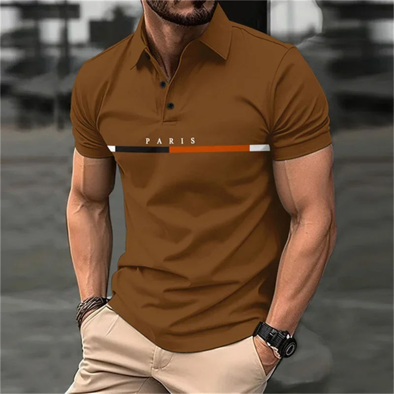 Hot Selling Boutique Men\'s Polo T-shirt Fashionable Street Lapel Button Up Shirt Breathable Comfortable Short Sleeve O-neck Top