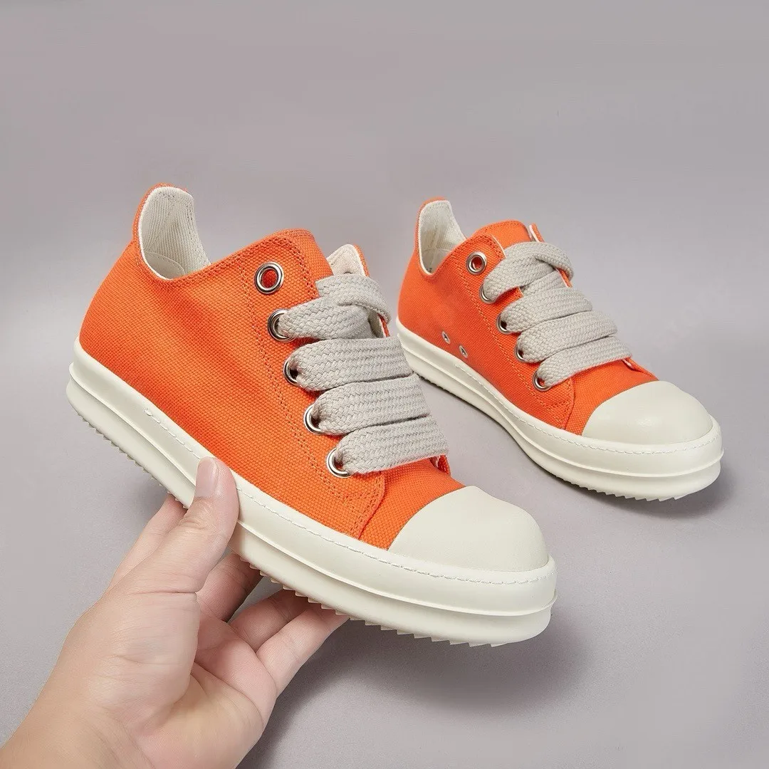 RO Brand Men Shoe Ricks Women Sneakers Orange Canvas Low Top Shoe Casual Owens Sneaker Thick Sole Jumbo Laces Luxury Flat Shoes