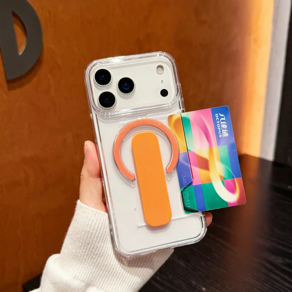 New Card Holder Clear For Magsafe Magnetic Phone Case For iPhone 17 16 15 14 13 Pro Max Bracket Bumper NonSlip Shockproof Cover