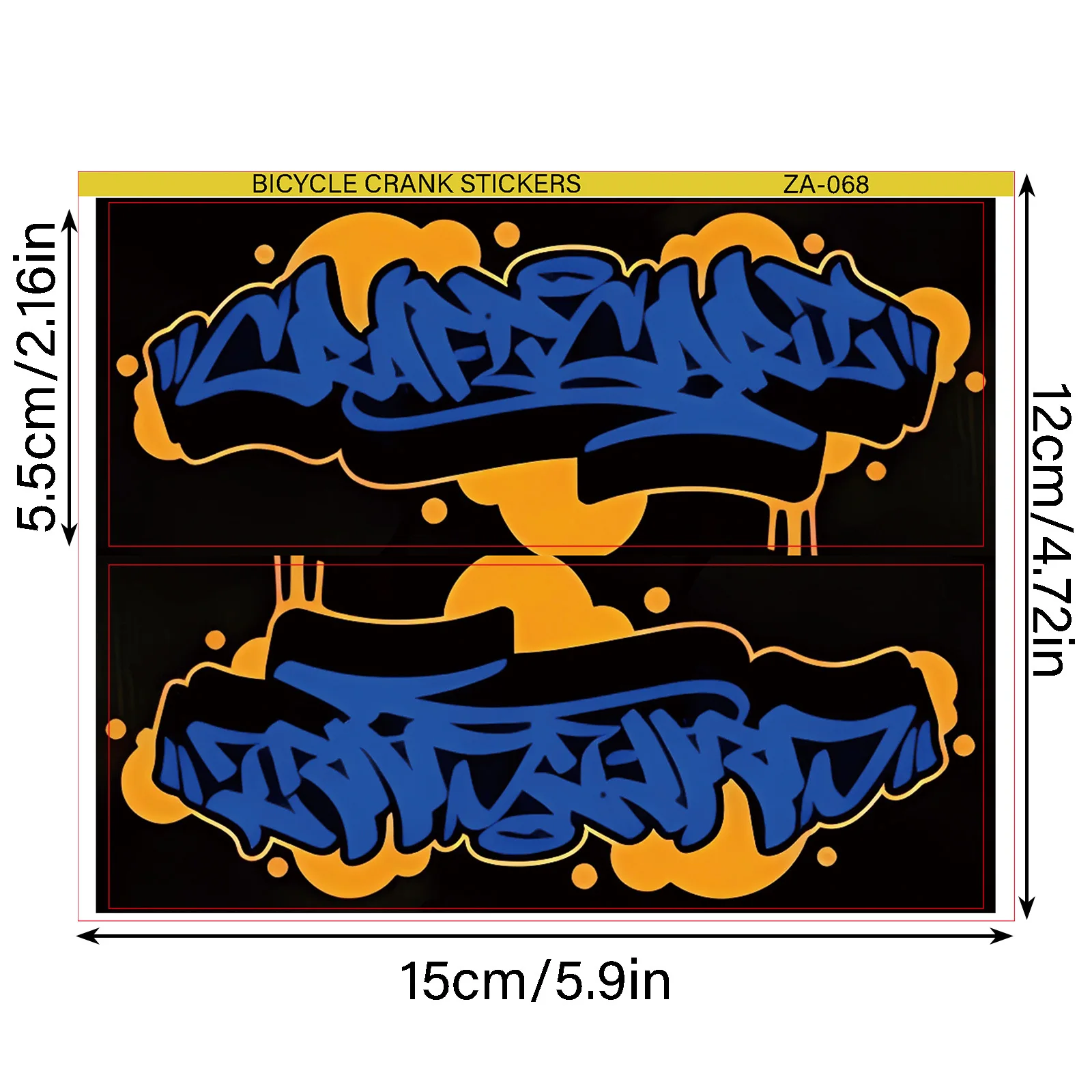 Blue Orange Graffiti Bike Crank Stickers, Waterproof Vinyl Decals, Street Art for Bicycle Crank Chain Guard Frame