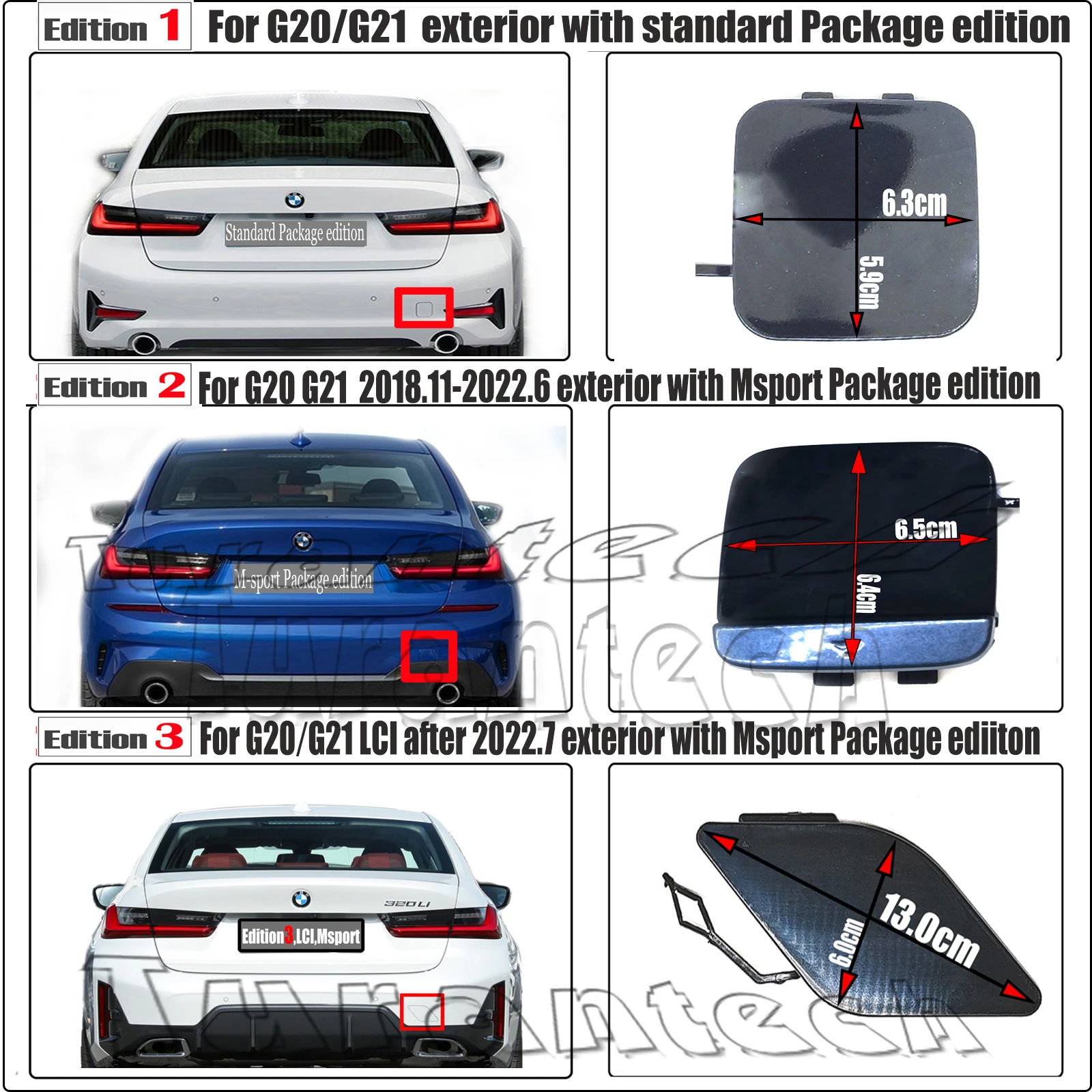 Image of Hintere Abschlepp abdeckung für 19-24 für BMW 3er G20 Limousine G21 Wagen 318d 320d 320i 330d 330d 330e 330i Haken Ösen kappe