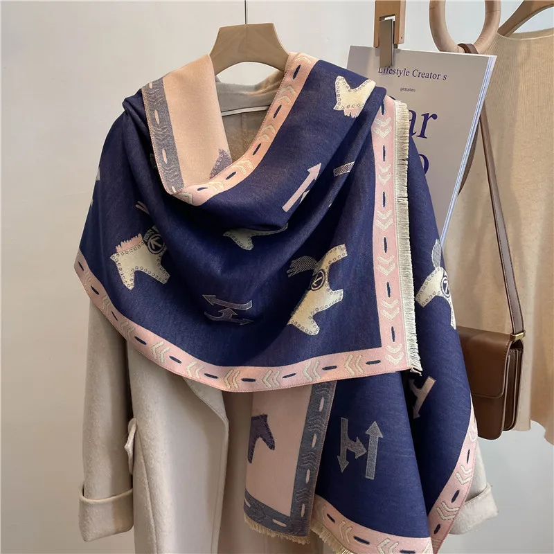 

185*65Cm Plus Size Scarf Women Reversible Print Horse Blanket Mujer Bufada Femme Capes Pashmina Cashmere Blend Shawls and Wraps