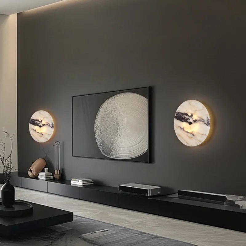 Round Luxury Natural Stone Wall Lamp Living Room Background Wall light Modern Bedroom Decoration light hallway lighting fixtures