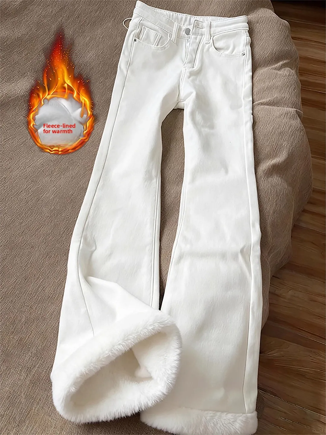 

White Flared Jeans Men's Winter High Waist Lifted Fce Lined Slim Fit American High Street Vibe Knife Pants
