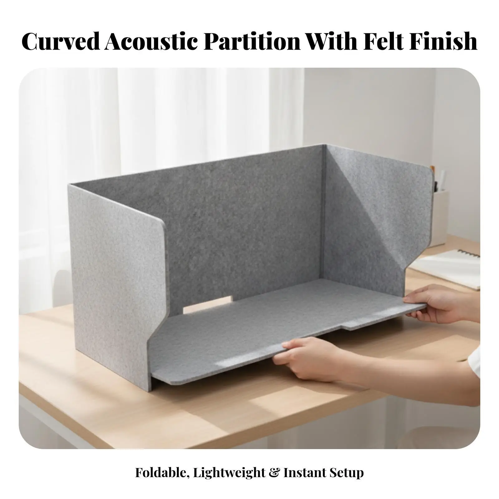 Three Section Office Partition Screen Desk Divider Folding Privacy Panel with Cable Pass Through Modern Gray