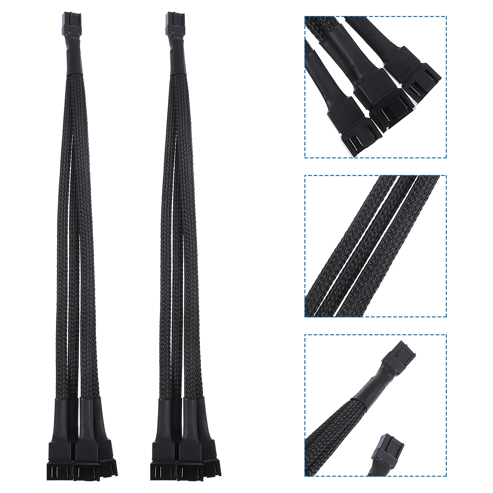 

2PCS PWM Fan Splitter Cable PVC Insulation Braided Y Splitter Fan 1 to 4 Converter CPU Cooler Extension Laptop Cooling