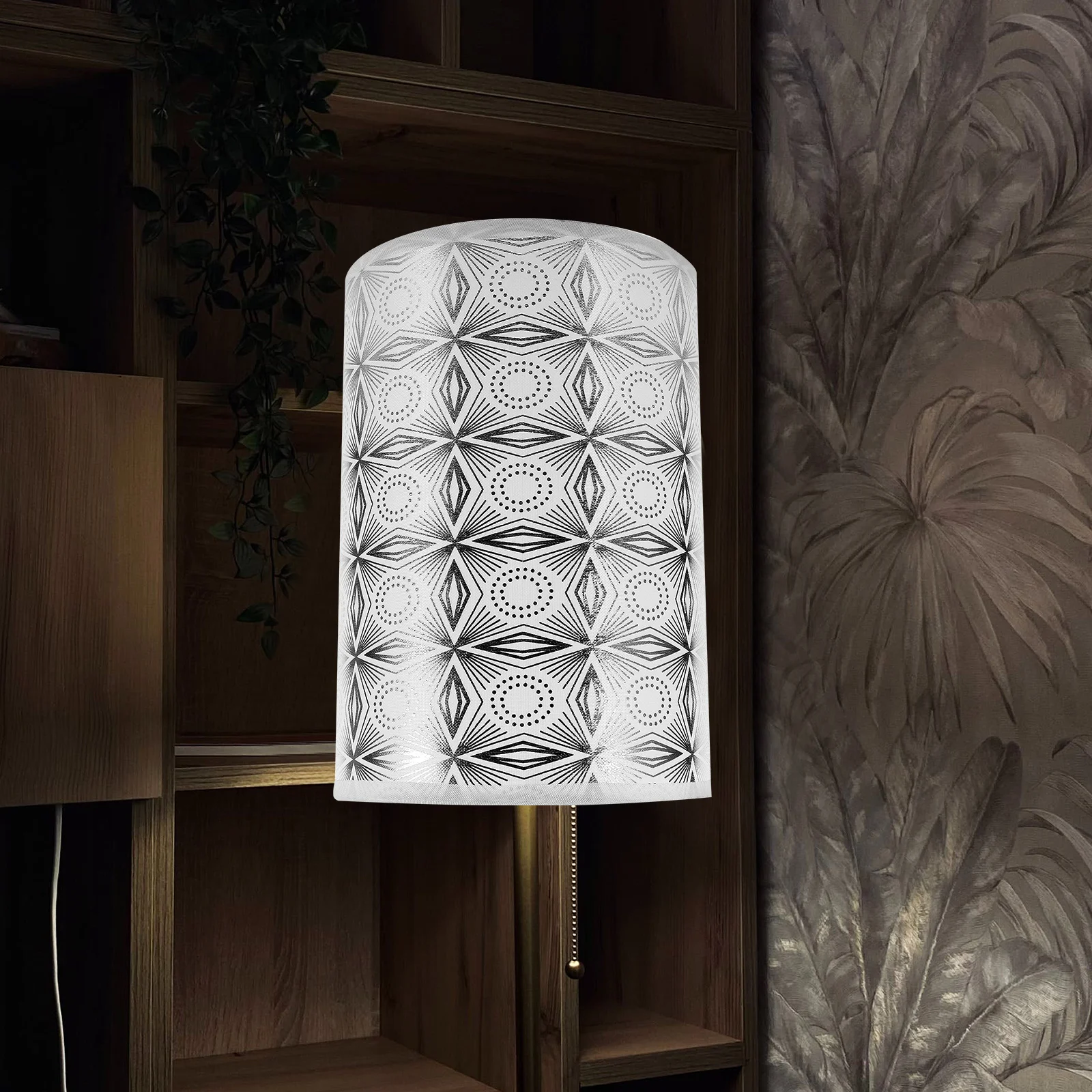 

Modern Fabric Lampshade Round Silver Anti Glare Print Hotel Home Drum Lampshades Table Floor Replacement Cloth Cover