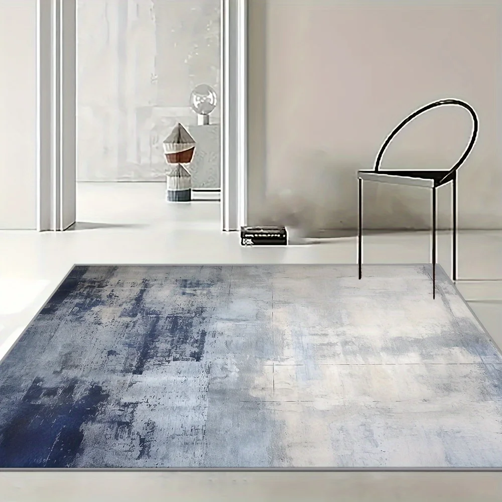 Grey Gold Abstract Brush Area Rug Off White Base Golden Foil Brushstroke Distressed Texture Print Floor Mat Elegant Carpet
