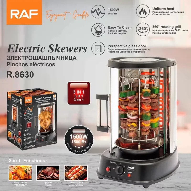 1500W Electric Rotisserie Grill 360 Degree Rotation Skewer Machine for Home BBQ Cooking Meat Vegetables Uniform Heating