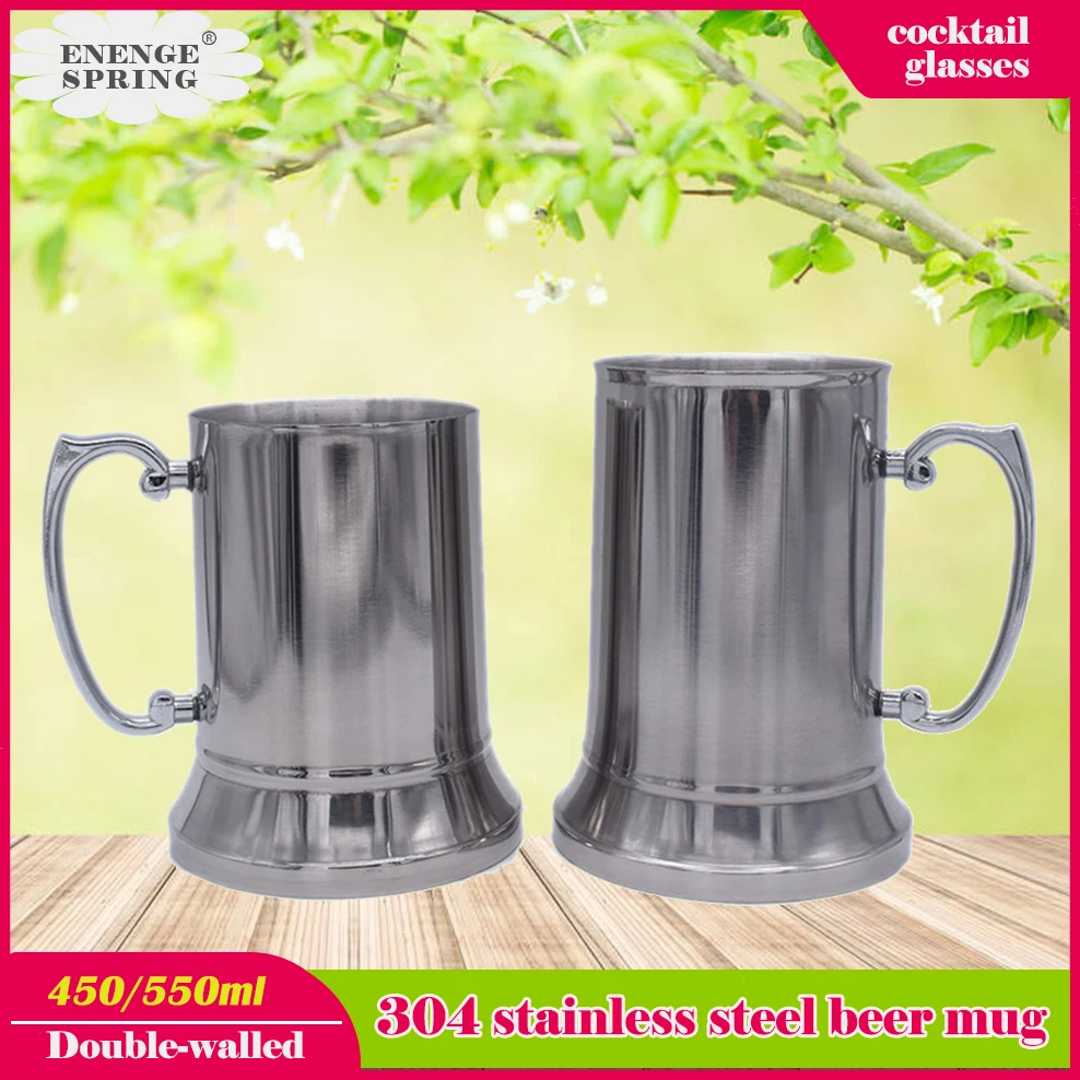 304 Stainless Steel Beer Mug New Style Double-Wall Anti-Drop Bar Household Stainless Steel Beer Cup Multipurpose Wineglass