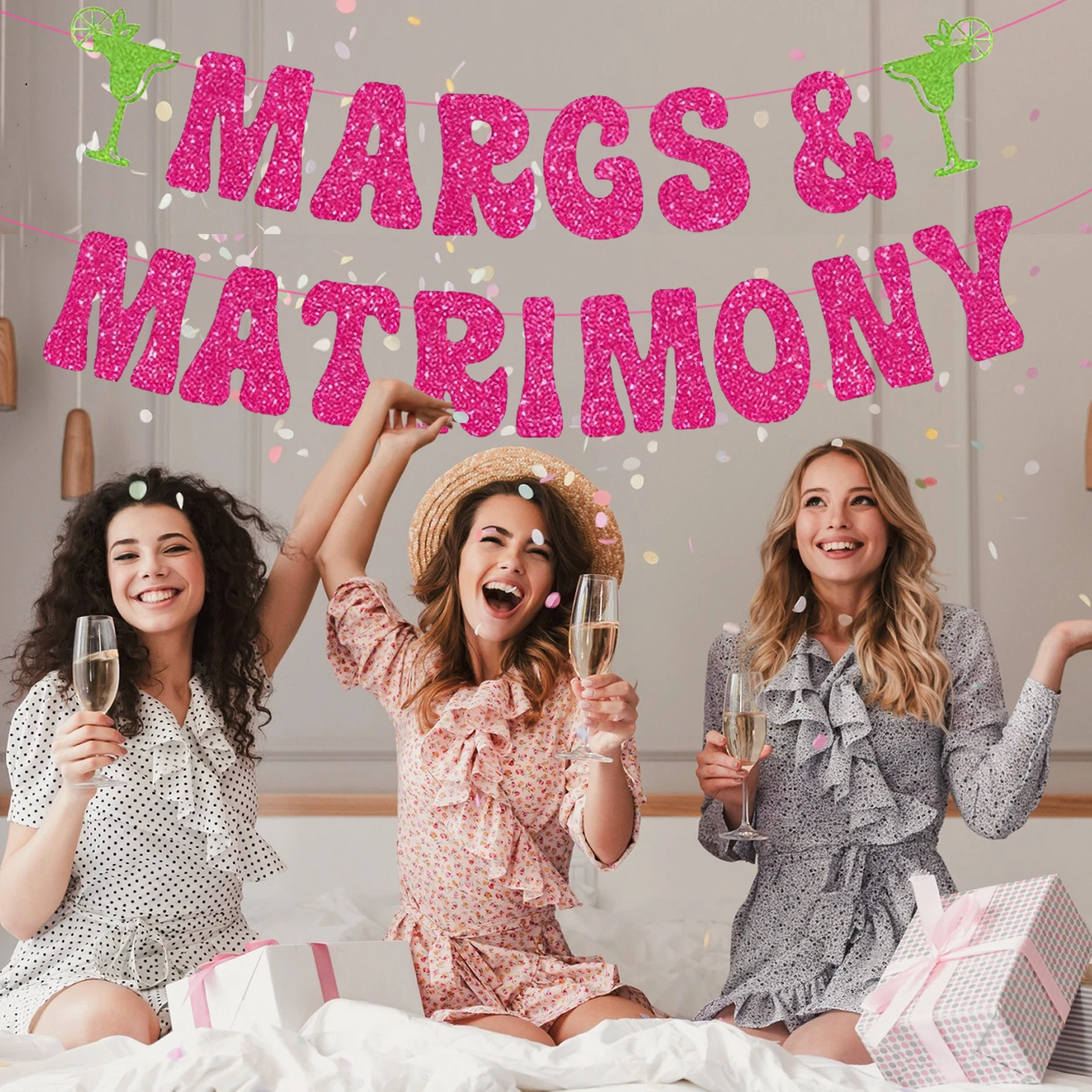 لافتة العازبة Margs and Matrimony، زينة Margs and Matrimony باللونين الأخضر والأحمر، لوازم حفلات توديع العزوبية مارغريتا #5