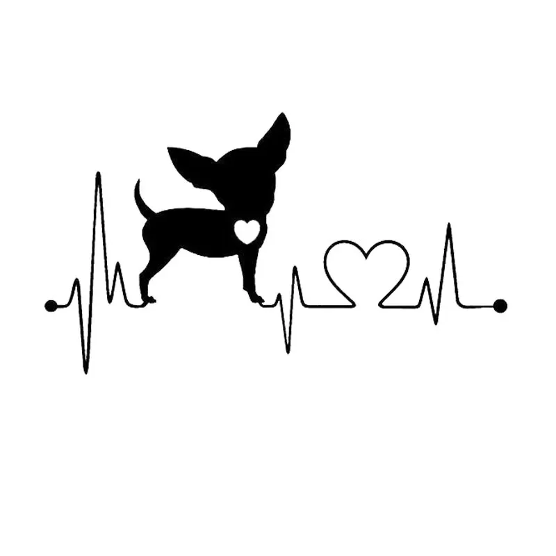 

15.2*8.6CM Chihuahua Heartbeat Dog Car Styling Cute Funny Animal Decorative Stickers Black/Silver Car Styling